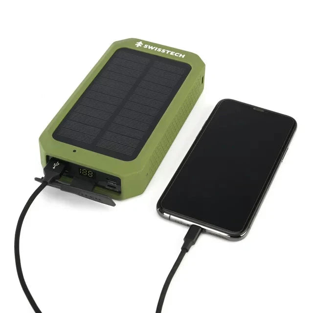 Swiss Tech 20000 mAh Wireless Power Bank With Flashlight And Charging Pad-IP54 Weatherproof