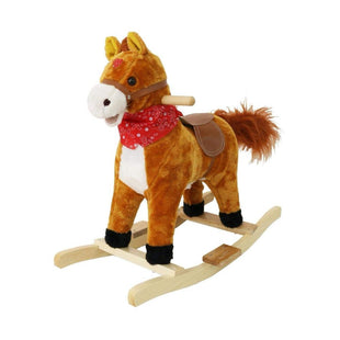 Toyshine Unicorn Horse Wooden Rocker For Kids With Music And Light Brown, White