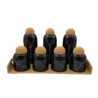 Set Of 7 Cruets With Bamboo Base