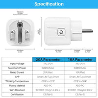 Wifi Smart Plug 20A EU Smart Socket With Power Monitor Timing Smart Life Support Alexa Google Home Yandex SmartThings