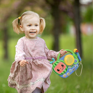 Ekids Auxiliary Cocomelon Toy Singalong Boombox With Microphone For Toddlers, Built-In Music And Flashing Lights, Fans Of Cocomelon Gifts