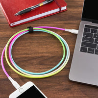 onn. USB to USB-C Rainbow Charging Cable, Yellow, 6'