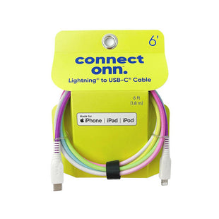 onn. USB to USB-C Rainbow Charging Cable, Yellow, 6'